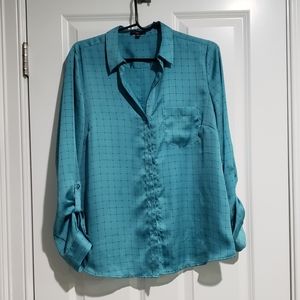 Color  teal satin large botton down shirt